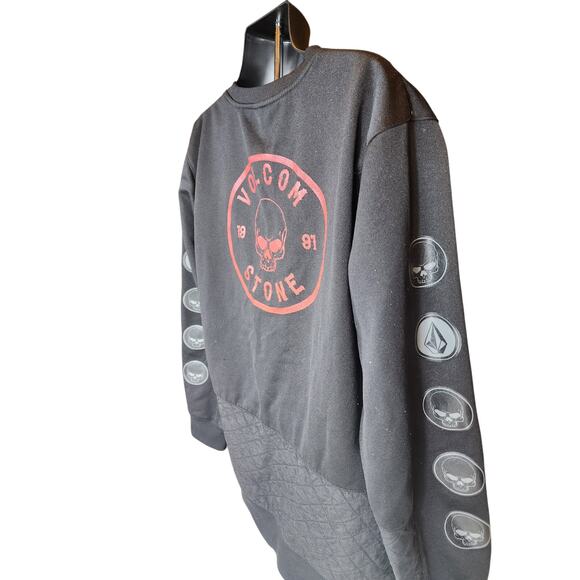 Volcom Skull Sweatshirt Mens Large Zip Pockets Quilted Panels Streetwear Graphic - Picture 9 of 12